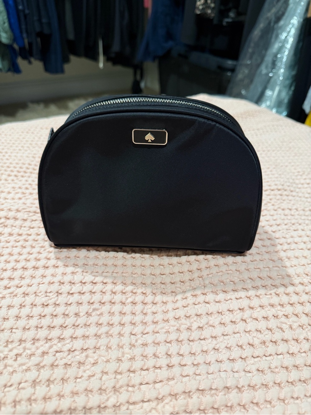 kate spade Black Nylon Dome Cosmetic Pouch with Gold Spade Accent